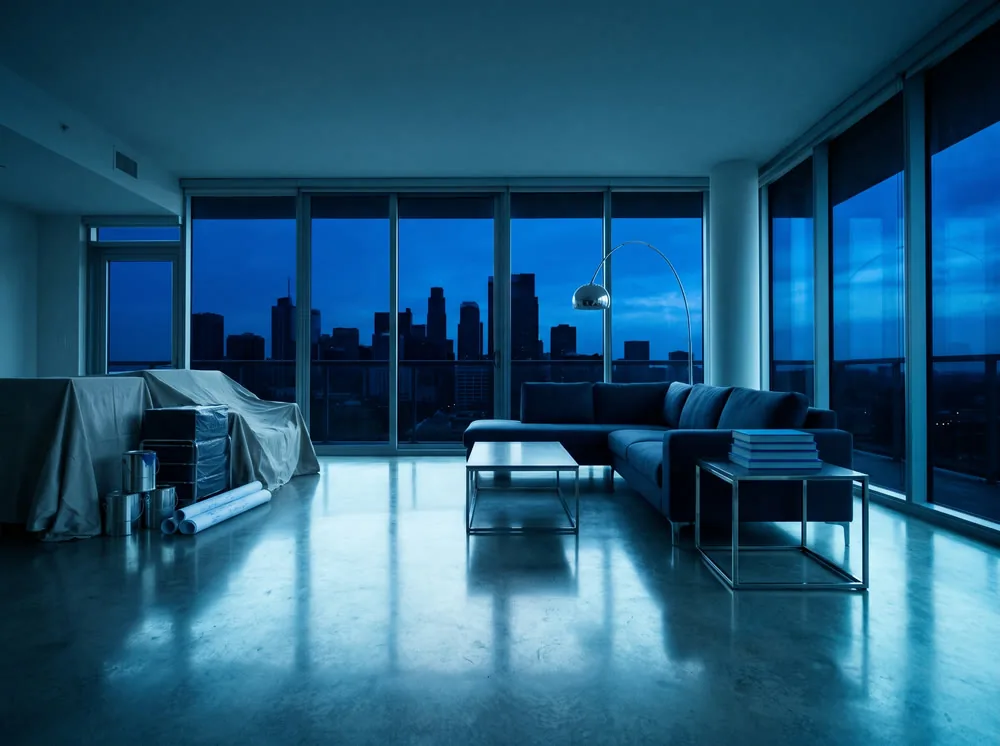 Sala em fase final de reforma com iluminação de LED no forro